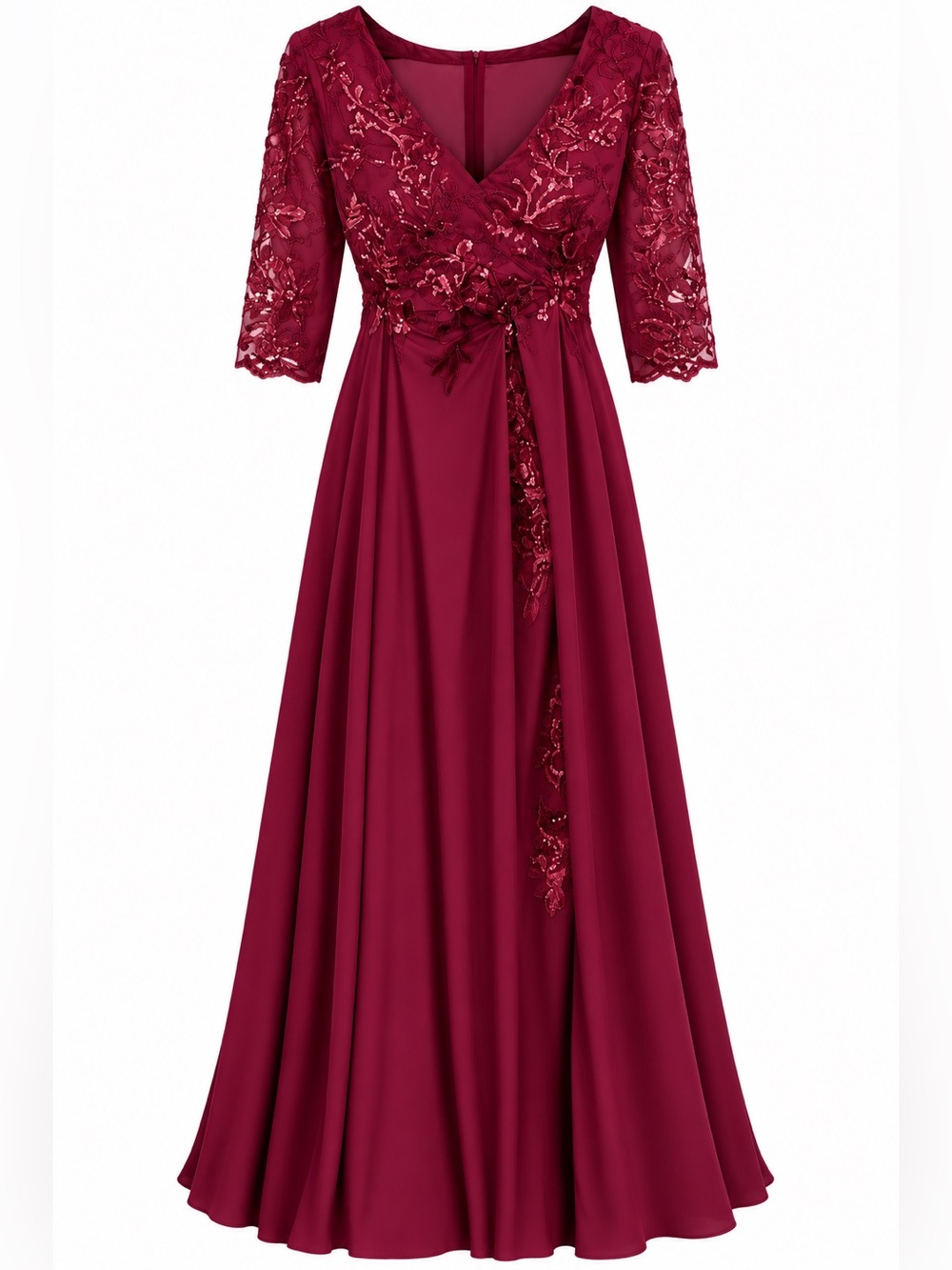Embroidered Plum Evening Gown